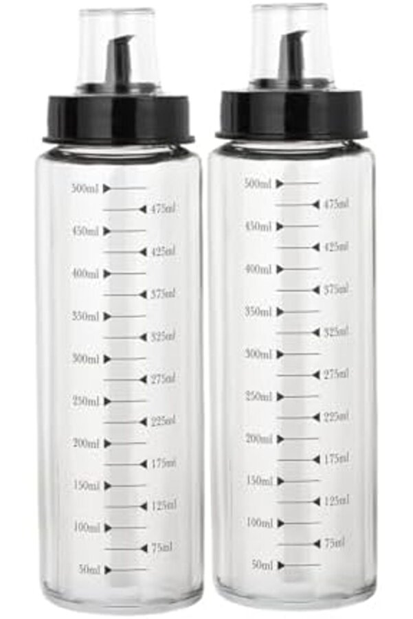 4328 2Li̇ Kapaklı Ölçekli̇ Cam Yağlık Si̇rkeli̇k Yağdanlık 500Ml 1014773