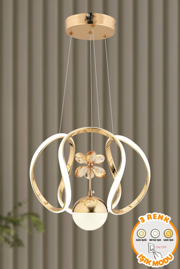 Capella Aydınlatma Modern Lina Gold Power Ledli 3 Renk Işıklı Salon Mutfak Oda Hol Ledli Avize