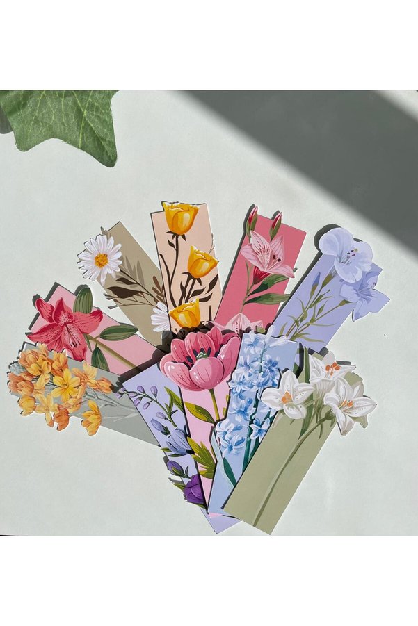 tinystoriestr Kitap Ayracı Çiçek Temalı Özel Kesim 10’lu - Custom Die-Cut Laminated Flowers Bookmark 10 pieces