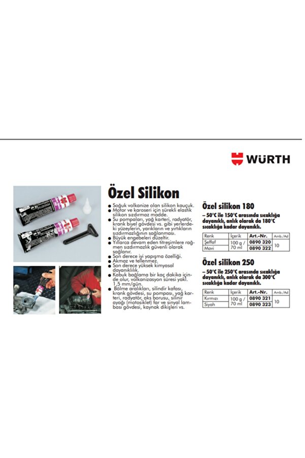 Würth Silikon Sıvı Conta 250c 70 Ml / 2'li Paket / Orjinal Alman Üretimi Renk Siyah
