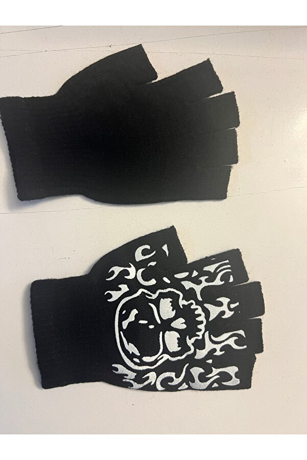 Ai̇rbrush Tattoo İskelet Kuru Kafa Parmaksız Kesi̇k Yarım Parmak Eldi̇ven Model3