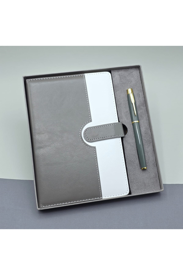 Evi̇mdeyokyok Gri̇ Kutulu Deri̇ Defter Roller Kalem Set