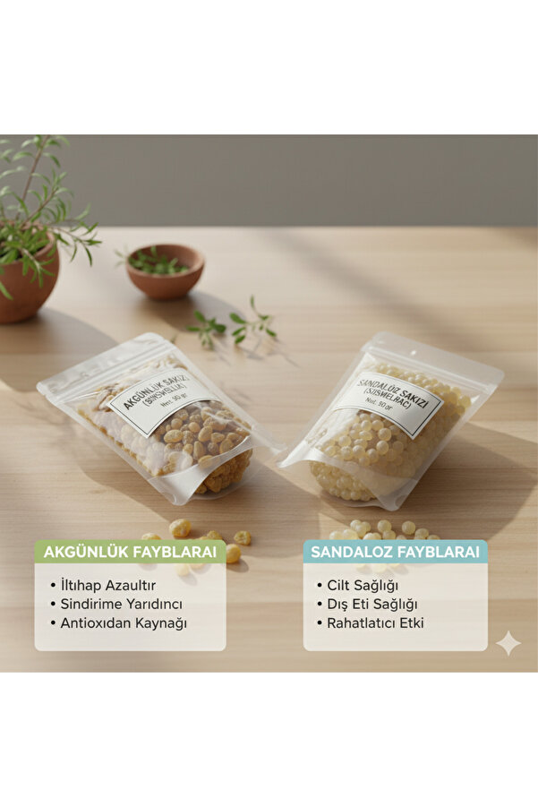 Doğal Sandaloz & Ak Günlük Sakızı 2X50 Gr | Bi̇tki̇sel Reçi̇ne | Toplam 100 Gr Set