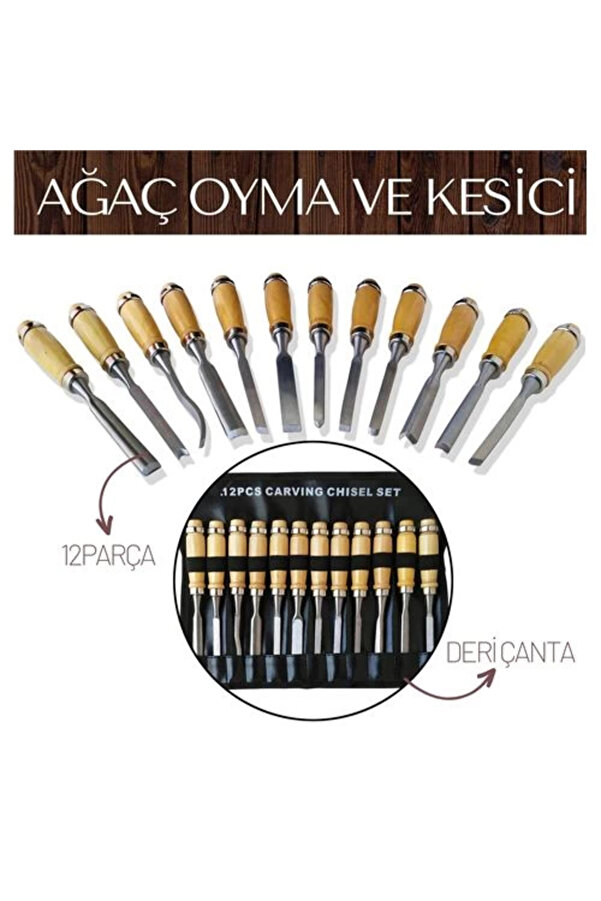 Buti̇k Turk Elena 12 Parça Çantalı Ağaç Oyma Ve Kesi̇ci̇ Set