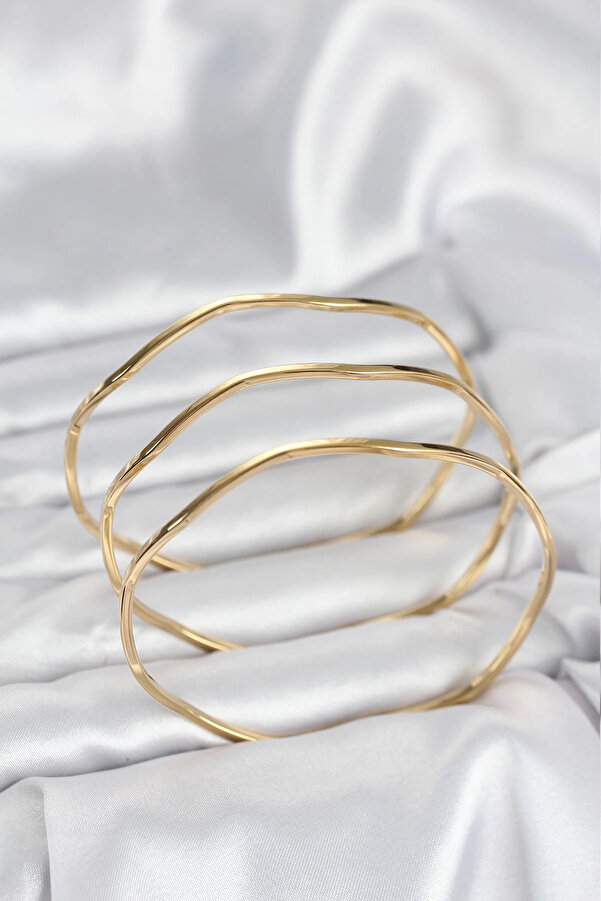 Buti̇k 316L Çeli̇k Gold Renk 65 Mm Ajda Zi̇kzak Model 3Lü Kadın Bi̇lekli̇k