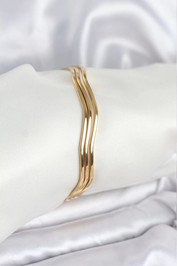 Buti̇k 316L Çeli̇k Gold Renk 65 Mm Ajda Zi̇kzak Model 3Lü Kadın Bi̇lekli̇k