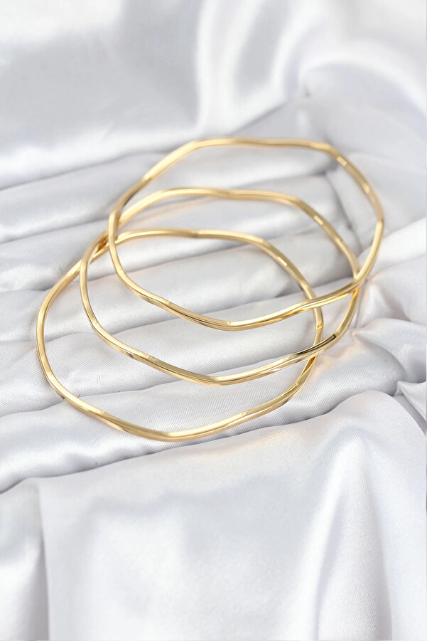 Buti̇k 316L Çeli̇k Gold Renk 65 Mm Ajda Zi̇kzak Model 3Lü Kadın Bi̇lekli̇k
