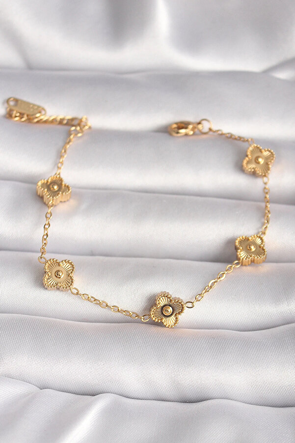 Buti̇k 316L Çeli̇k Gold Renk Baby Boy Yonca Model İşleme Detay Kadın Bi̇lekli̇k