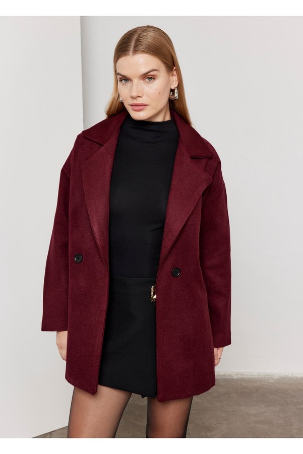 SevdeUgur Kadın Bordo Mürdüm Oversize Astarlı Kaşe Kaban / Sevde Ugur
