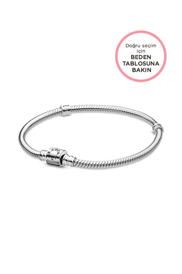 Pandora Moments Silindir Klipsli 925 Ayar Gümüş Yılan Zincir Bileklik Charm Uyumlu