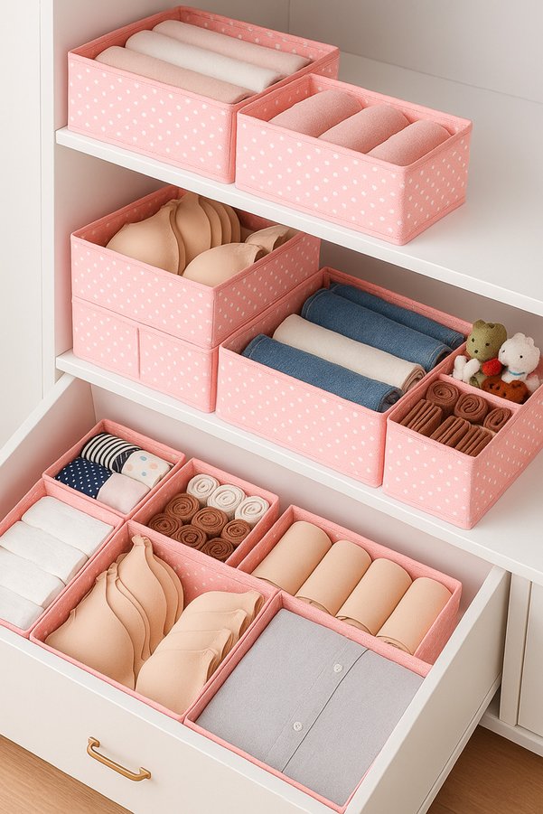 Serstil 6'lı Çekmece Içi Düzenleyici Organizer Set - Çok Amaçlı Dolap Içi Kutu Seti - Pembe Benekli