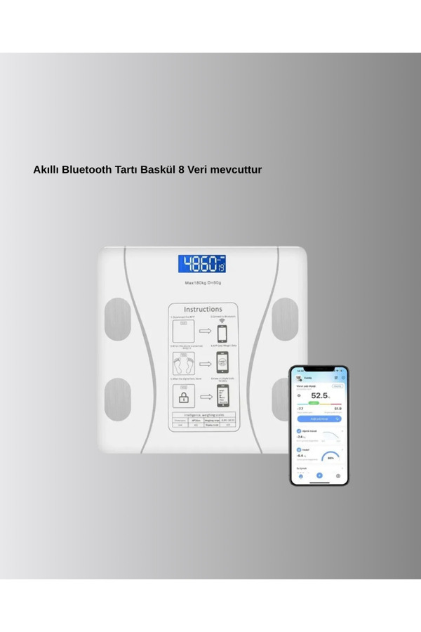 Ethab Giyim Bluetooth Akıllı Tartı – 8 Fonksiyonlu Dijital Baskül 180 Kg Kapasiteli - Glst1161-1582