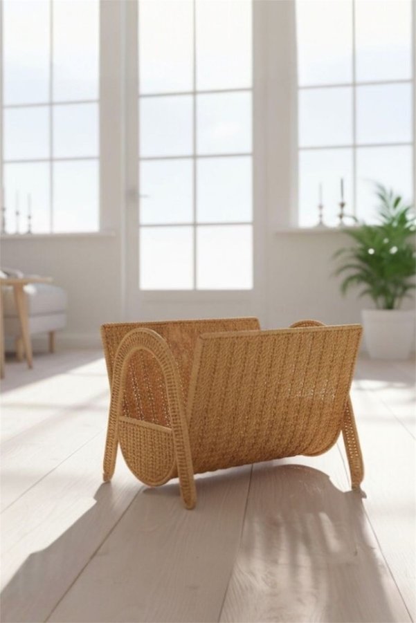 Bayev Favorite Gazetelik 9106 Rattan Gazetelik Dergilik Hasır Dekoratif Organizer Sepet