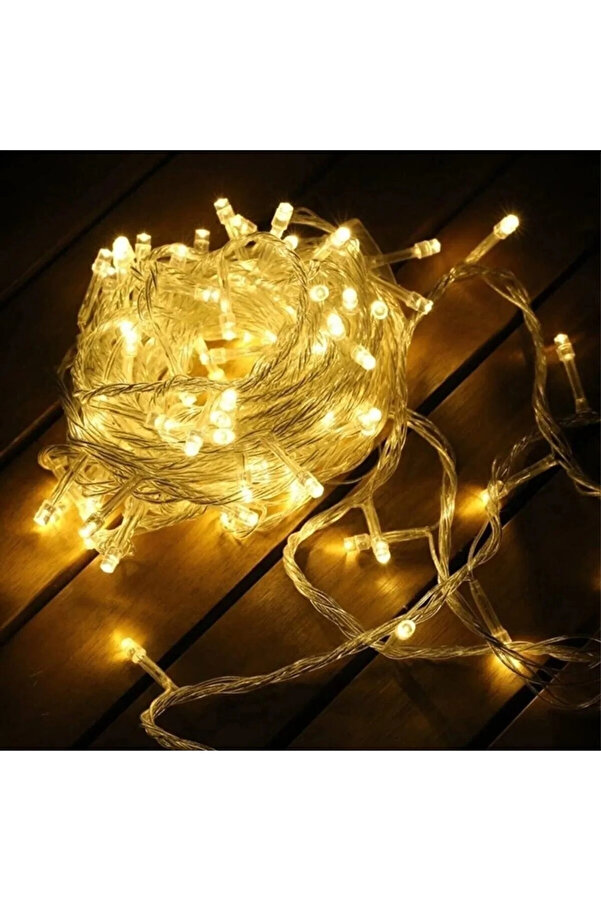 Evi̇mdeyokyok Yılbaşı Aydınlatması 100 Led Perde Hortum Sıcak Beyaz Işık - 10 Metre Dekorati̇f Şeffaf Kablolu Süs