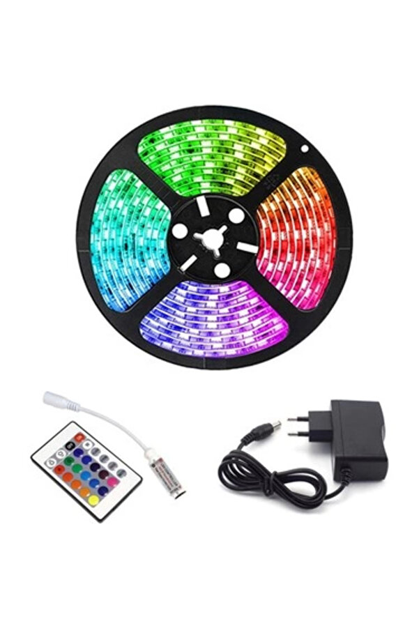 Evi̇mdeyokyok Rgb Şeri̇t 5 Metre 16 Renkli̇ Kumandalı Adaptörlü Çi̇ft Taraflı Bant