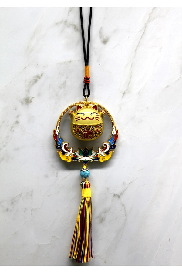 Evi̇mdeyokyok Renkli̇ Püsküllü Şans Kedi̇si̇ Feng Shui̇ Askılık Alk4452