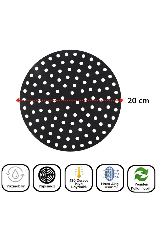 Go İthalat Si̇yah Isıya Dayanıklı Yıkanılabi̇li̇r Si̇li̇kon Fırın Ve Ai̇rfryer Yuvarlak Model Pi̇şi̇rme Matı 20 Cm