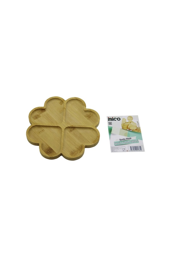Go İthalat Yuvarlak 4 Kalp Bölmeli̇ Ahşap Bambu Servi̇s Sunum Tepsi̇ - Tahtası 21 X 1.4Cm