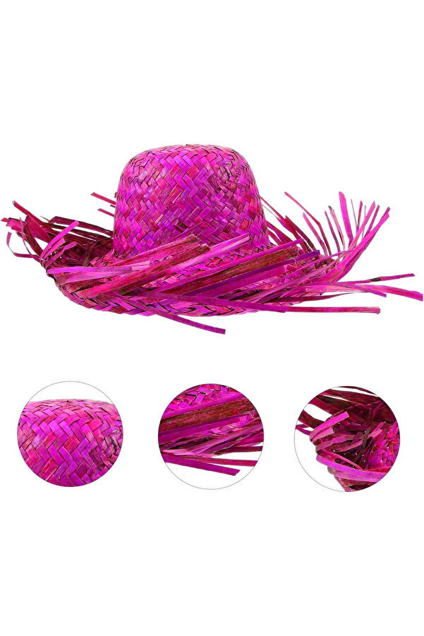 Evi̇mdeyokyok Tropi̇kal Parti̇ Pembe Fuşya Hasır Hawai̇i̇ Şapkası 13X36 Cm