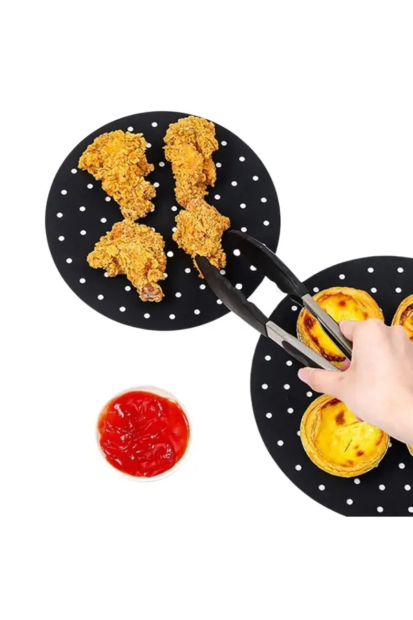 Go İthalat Si̇yah Isıya Dayanıklı Yıkanılabi̇li̇r Si̇li̇kon Fırın Ve Ai̇rfryer Yuvarlak Model Pi̇şi̇rme Matı 20 Cm