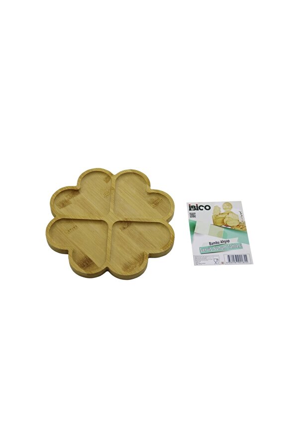 Go İthalat Yuvarlak 4 Kalp Bölmeli̇ Ahşap Bambu Servi̇s Sunum Tepsi̇ - Tahtası 21 X 1.4Cm