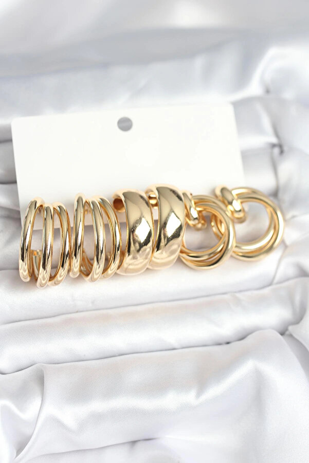 Shopwave Pi̇ri̇nç Gold Renk 3 Çi̇ft Vi̇ntage Kadın Küpe Seti̇