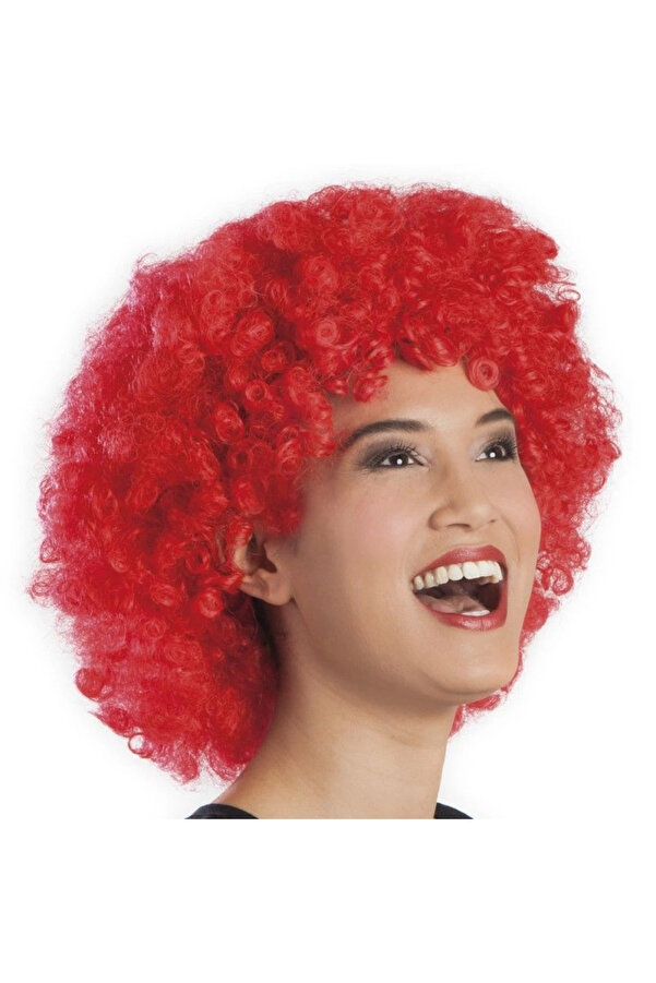 Evi̇mdeyokyok Kırmızı Renk Kıvırcık Afro Bonus Peruk