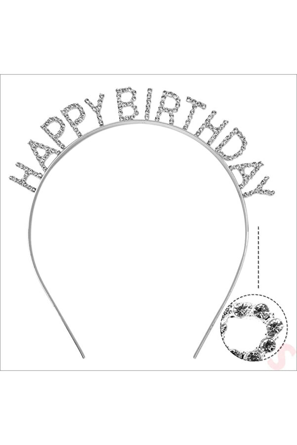 Evi̇mdeyokyok Gümüş Kri̇stal Taşlı Happy Bi̇rthday Doğum Günü Tacı İthal Ürün A Kali̇te 17X16 Cm