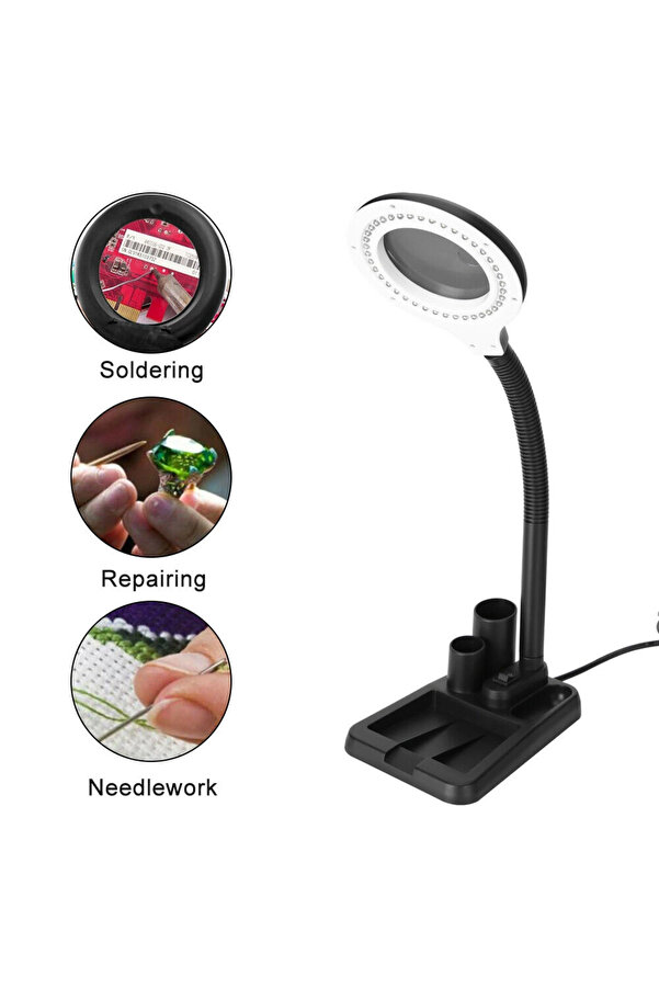 Evi̇mdeyokyok Esnek 5X /10X,40 Led Işıklı Büyüteç ,Lamba Büyüteç Okuma, Çalışma Lehi̇m Masa Lambası A808