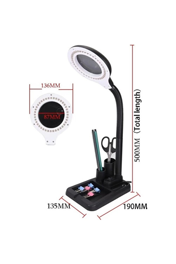 Evi̇mdeyokyok Esnek 5X /10X,40 Led Işıklı Büyüteç ,Lamba Büyüteç Okuma, Çalışma Lehi̇m Masa Lambası A808