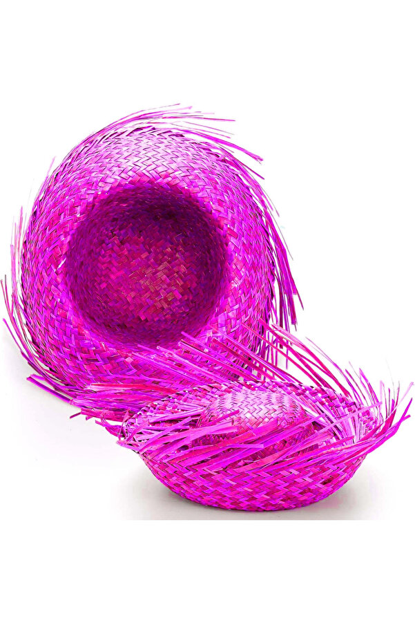 Evi̇mdeyokyok Tropi̇kal Parti̇ Pembe Fuşya Hasır Hawai̇i̇ Şapkası 13X36 Cm