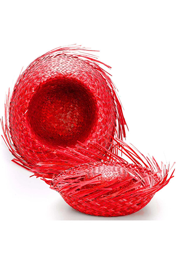 Evi̇mdeyokyok Tropi̇kal Parti̇ Kırmızı Hasır Hawai̇i̇ Şapkası 13X36 Cm