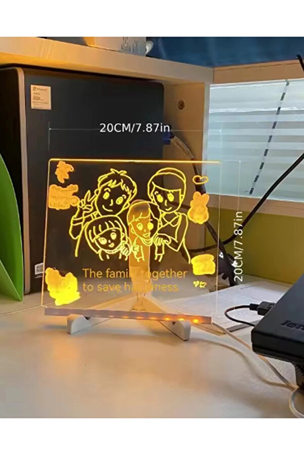 Evimdeyokyok Neon Işıklı 7 Renk Işık Boyama Kalemli Led Resim Panosu Boyama Tahtası Kalemleri 20 X 20