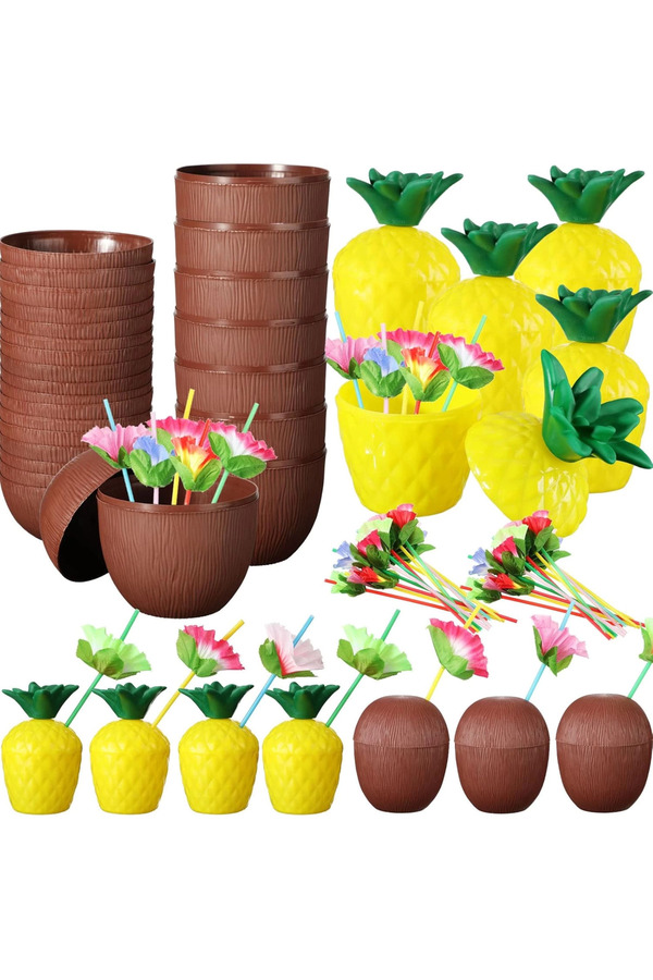 Evi̇mdeyokyok Ananas Hi̇ndi̇stan Cevi̇zi̇ Tasarımlı Pi̇petli̇ Bardak Seti̇ (6 Adet)