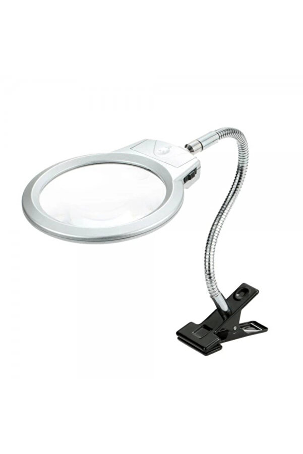 Evi̇mdeyokyok 2.5X130 Mm 5X24 Mm Led Aydınlatmalı Büyüteç,Masa Üstü Metal Hortum Mandallımg15124C
