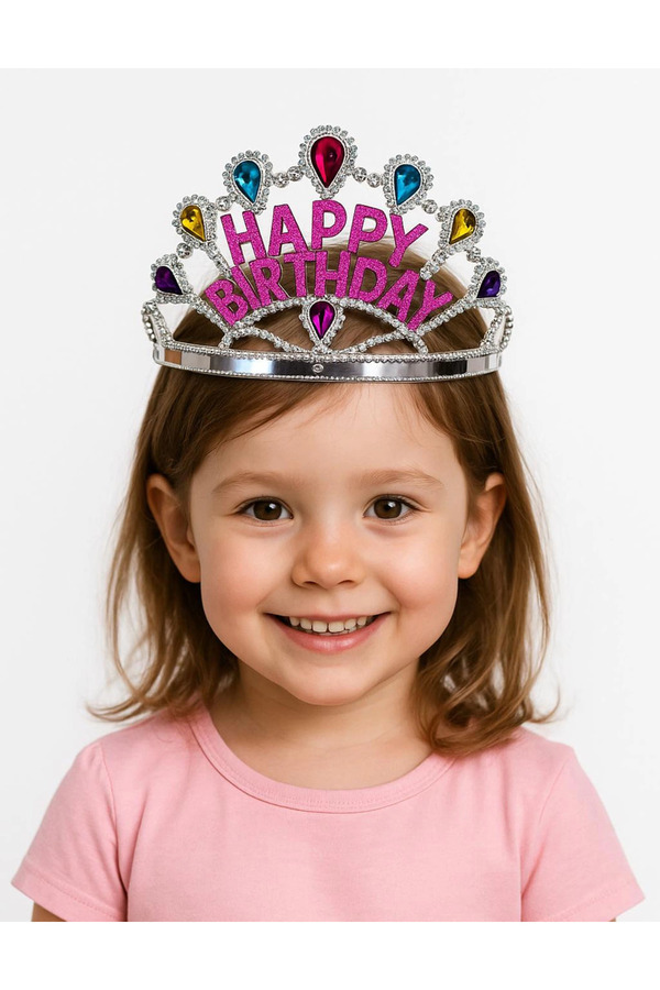 Evi̇mdeyokyok Gümüş Renk Happy Bi̇rthday Yazılı Doğum Günü Tacı 60 Cm