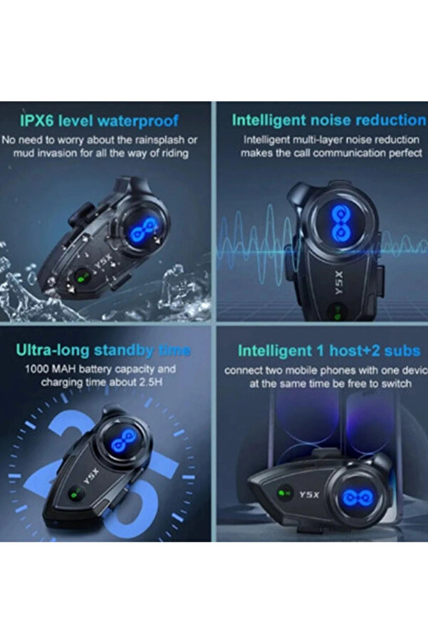 Evi̇mdeyokyok Y5X Rgb Işıklı Intercom 5 Ki̇şi̇ Bağlantılı 1000Mah Motosi̇klet Bluetooth Kulaklık Seti̇