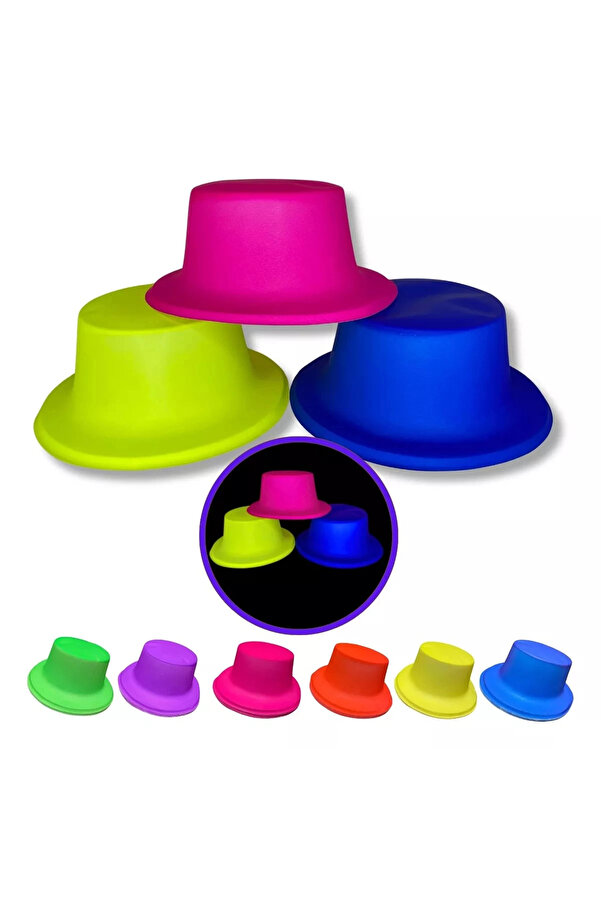 Evi̇mdeyokyok Neon Parti̇si̇ Sarı Renk Plasti̇k Fötr Şapka