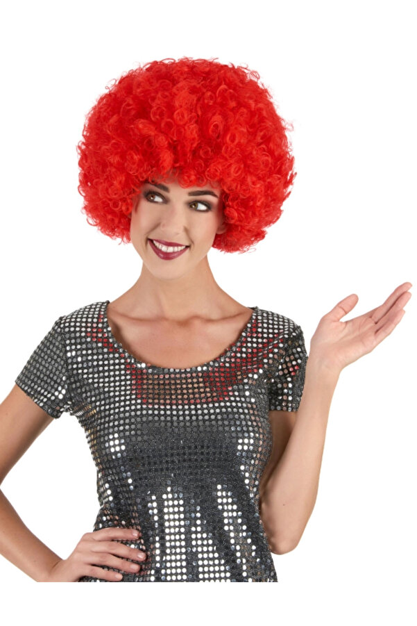 Evi̇mdeyokyok Kırmızı Renk Kıvırcık Afro Bonus Peruk