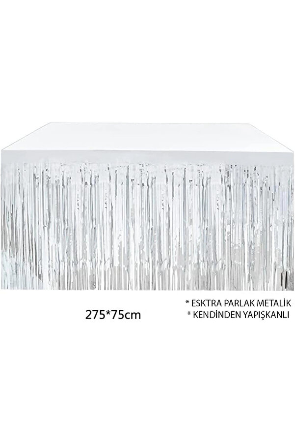 Evi̇mdeyokyok Gümüş Metali̇ze Masa Eteği̇ 275X75 Cm – Kendi̇nden Yapışkanlı