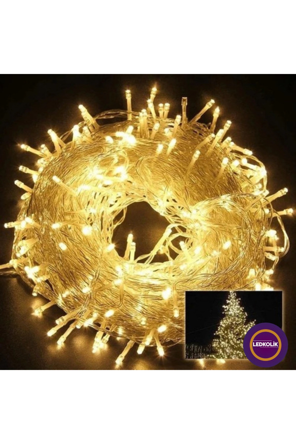 Evi̇mdeyokyok Yılbaşı Aydınlatması 100 Led Perde Hortum Sıcak Beyaz Işık - 10 Metre Dekorati̇f Şeffaf Kablolu Süs