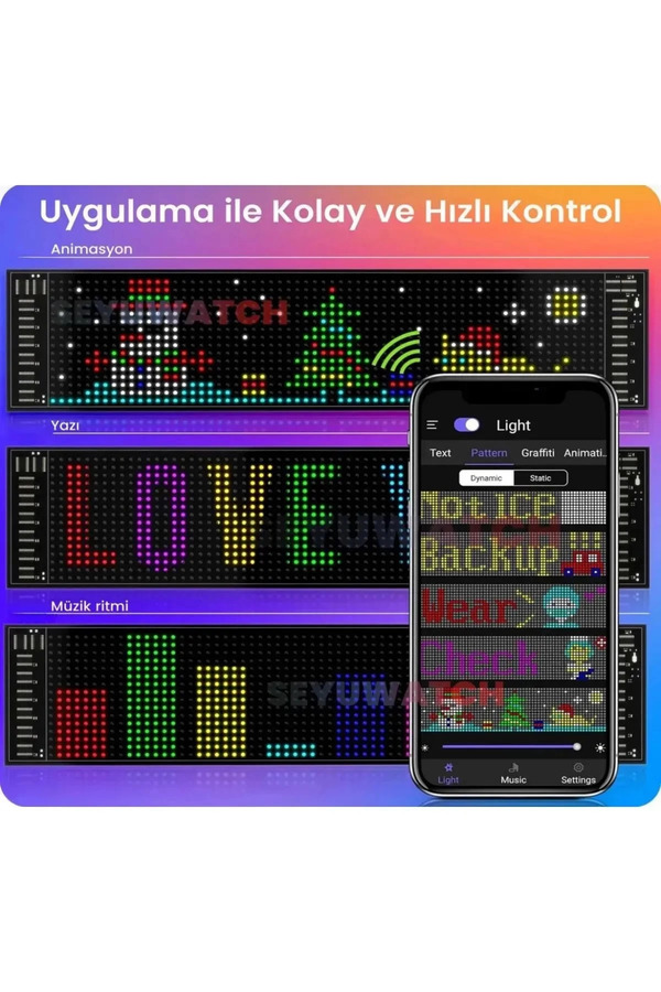 Evimdeyokyok Led Ekran Matrix Panel Cama Yapışan En Büyük Boy 16X96 Led Sayısı Araba Yazısı 12Cm-59.5Cm