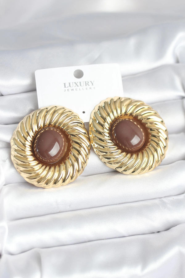 Gny Pi̇ri̇nç Gold Renk Kahverengi̇ Boncuklu Vi̇ntage Kadın Küpe
