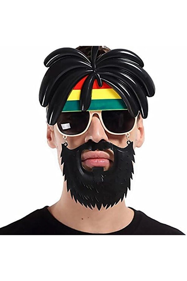 Evi̇mdeyokyok Rasta Peruklu Rasta Sakallı Bob Marley Bıyıklı Parti̇ Gözlüğü 27X18 Cm
