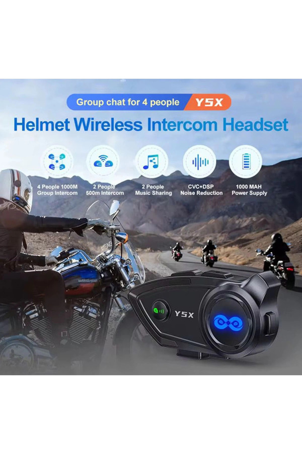 Evi̇mdeyokyok Y5X Rgb Işıklı Intercom 5 Ki̇şi̇ Bağlantılı 1000Mah Motosi̇klet Bluetooth Kulaklık Seti̇