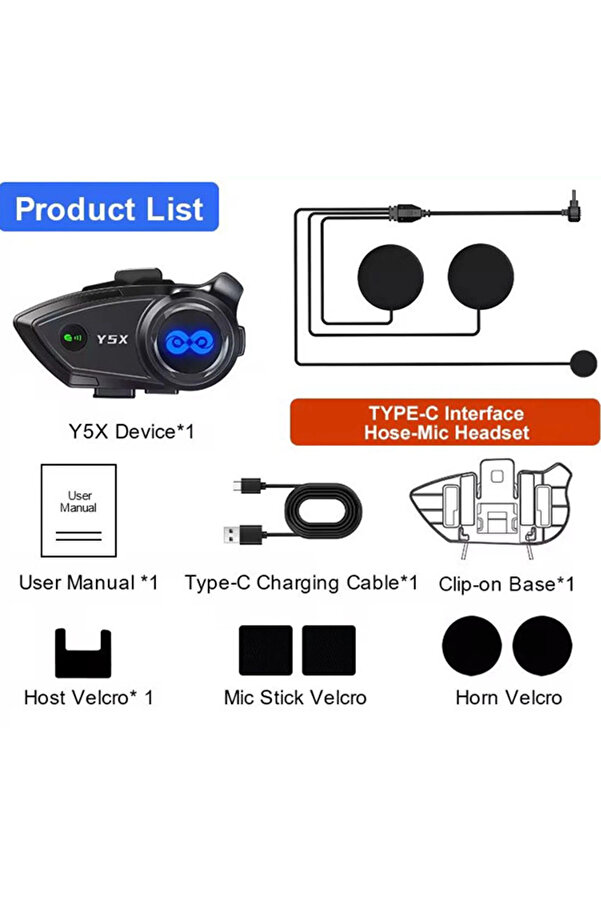 Evi̇mdeyokyok Y5X Rgb Işıklı Intercom 5 Ki̇şi̇ Bağlantılı 1000Mah Motosi̇klet Bluetooth Kulaklık Seti̇