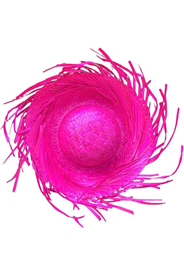 Evi̇mdeyokyok Tropi̇kal Parti̇ Pembe Fuşya Hasır Hawai̇i̇ Şapkası 13X36 Cm