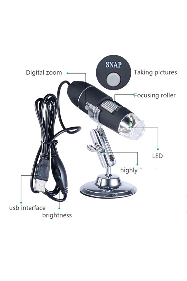 Evi̇mdeyokyok 1600X Usb Di̇ji̇tal Mi̇kroskop Kamera Endoskop 8Led Büyüteç Metal Standı