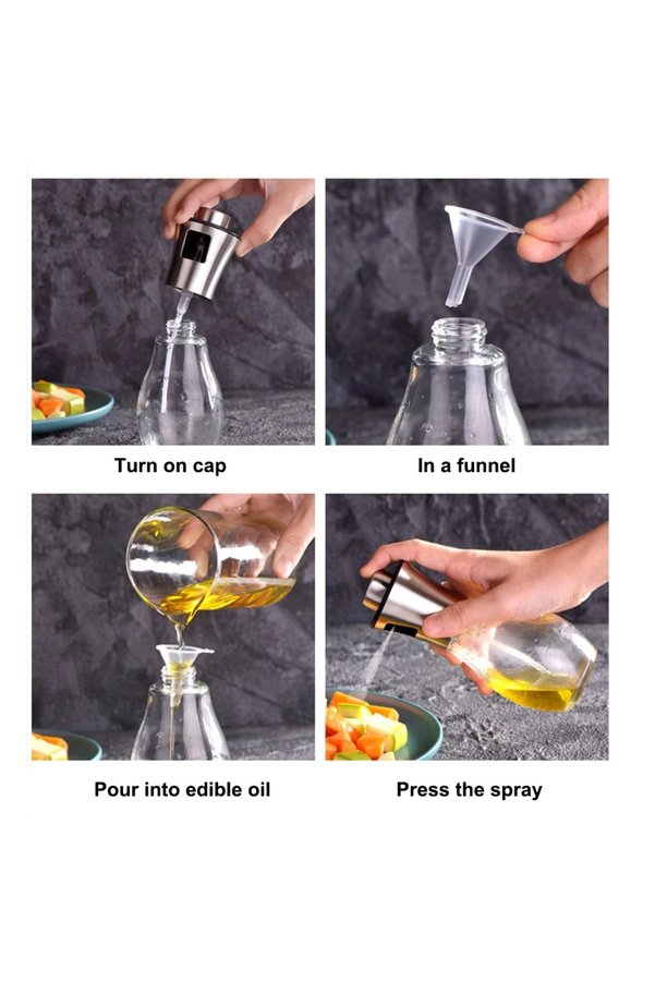 Evi̇mdeyokyok Paslanmaz Çeli̇k Başlıklı Cam Spray Yağdanlık