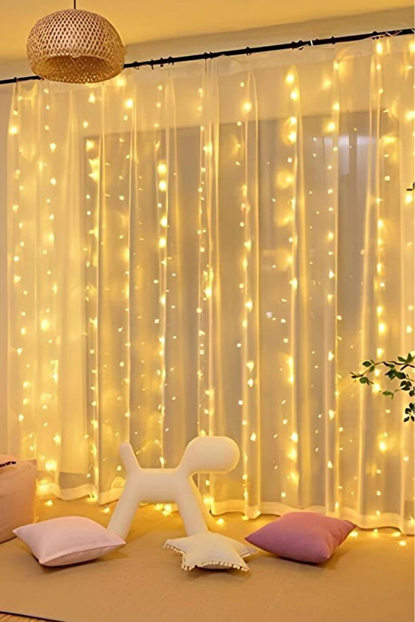 Evimdeyokyok Lw-7 300 Ledli 10 Sarkıt Perde Led Işık, 8 Modlu Uzaktan Kumandalı, 3X3 Metre Peri Telli Led